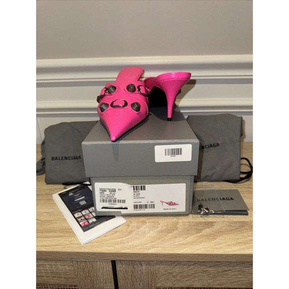 Balenciaga Fluo Pink Cagole Mule M70 Heels Size 39‎ Arena Lambskin NWB Sexy COA - Picture 9 of 10